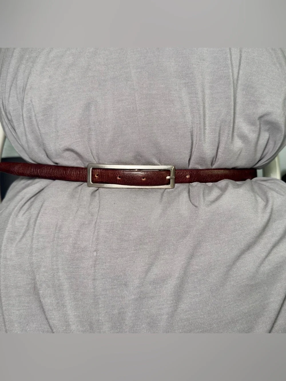 Brown Italian Leather Belt with Elongated Silver Buckle